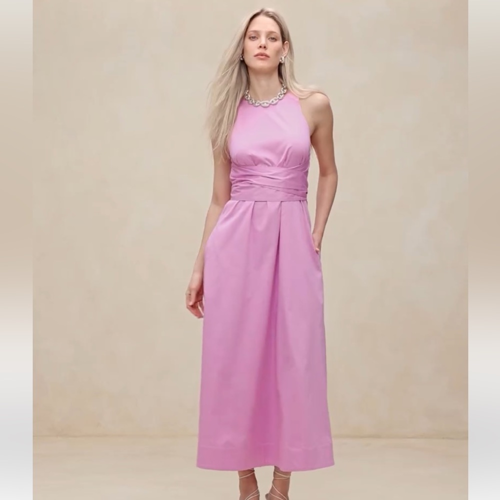 NWT BANANA REPUBLIC STRETCH-COTTON POPLIN MAXI‎ DRESS - Picture 2 of 6